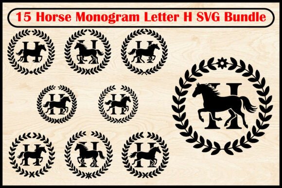 15 Horse Monogram Letter H SVG Bundle Graphics