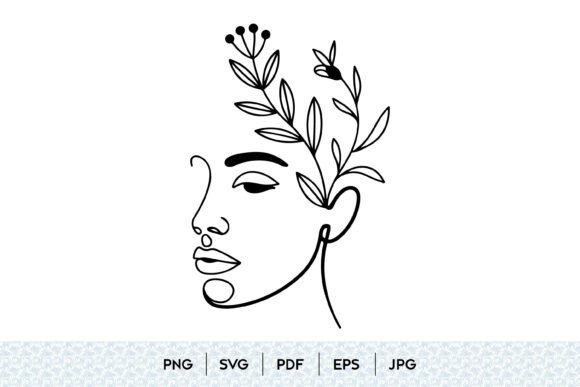 Abstract Woman Face Floral Line Art Review