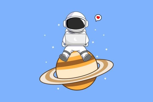 Astronaut on Saturn Graphics & Illustrations