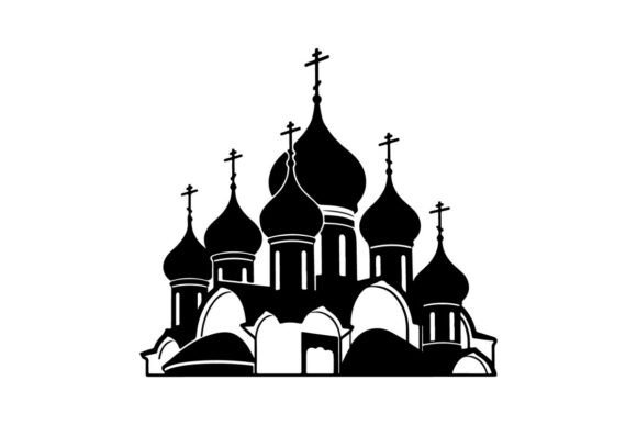 Black and White Orthodox Church Silhouet Graphics & Illustrations