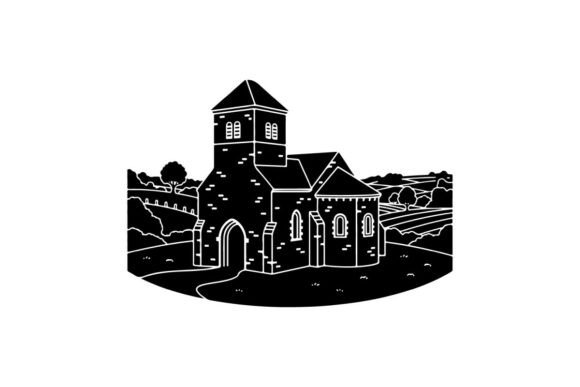 Black and White Vintage Castle Graphics & Illustrations