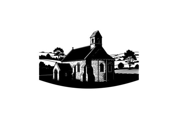 Black and White Vintage Church Graphics & Illustrations