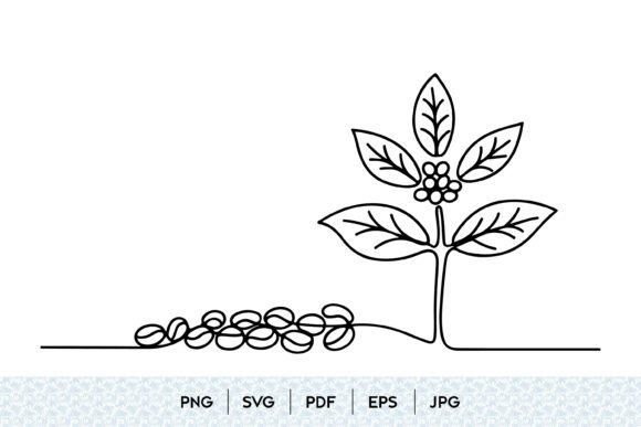 Coffee Plant One Line Art Design: Graphics & Illustrations