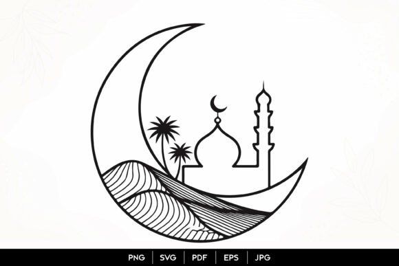 Crescent Moon Mosque Desert Landscape Graphics