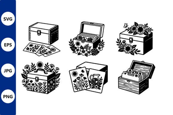 Floral Treasure Boxes Line Art Graphics Review