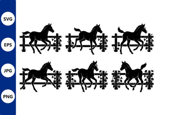 Horse Silhouettes over Fence Pattern Graphics & Illustrations