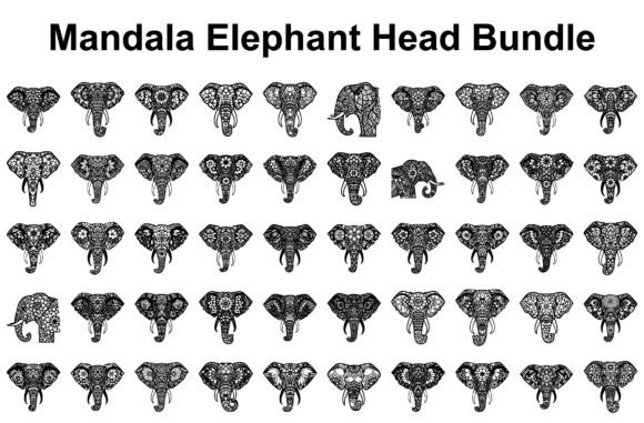 Mandala Elephant Head Bundle: Graphics & Illustrations
