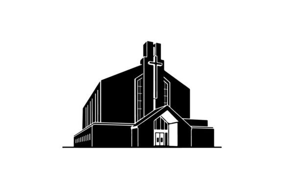 Modern Church Building Line Art Graphics & Illustrations