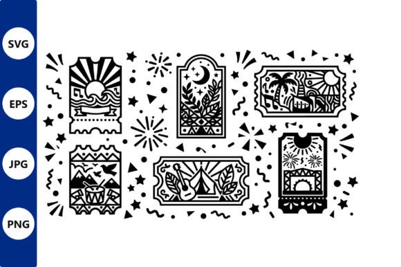 Monochrome Tropical Stamp Collection Graphics & Illustrations