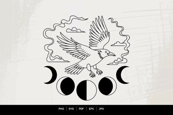 Mystical Raven Moon Phases Graphics & Illustrations