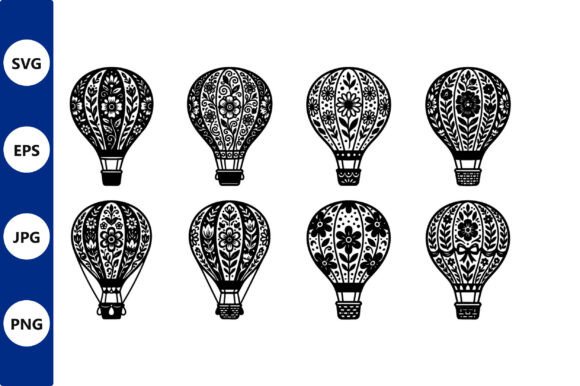 Ornate Floral Hot Air Balloon Graphics & Illustrations