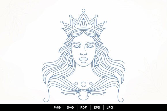 Queen Portrait Line Art SVG: Graphics & Illustrations