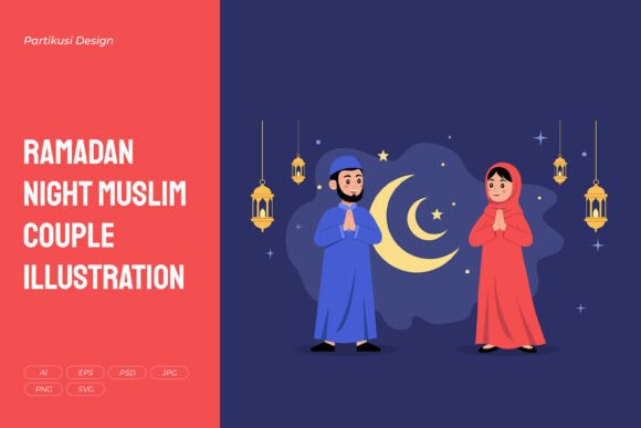 Ramadan Night Couple Illustration Graphics Review
