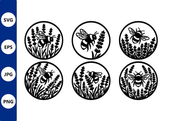 Round Bee Lavender Badge Vector Graphics & Illustrations