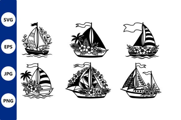 Sailboat Floral Vector Illustration Graphics Review