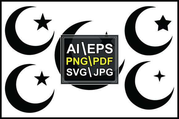 Silhouette Crescent Moons and Stars Graphics