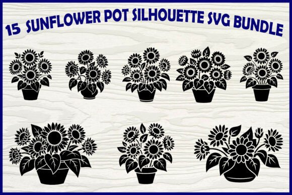 Sunflower Pot SVG Bundle: Graphics & Illustrations