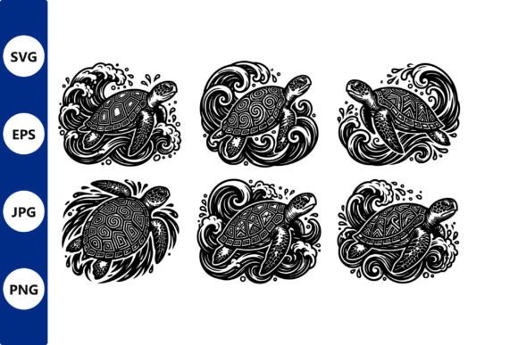 Turtle Wave Vector Art Set: Graphics & Illustrations