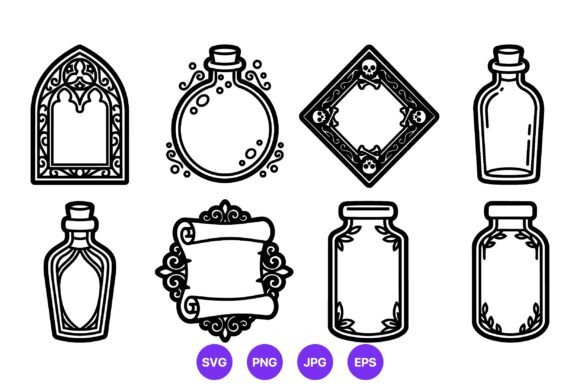 Vintage Bottle and Ornate Frame Graphics & Illustrations